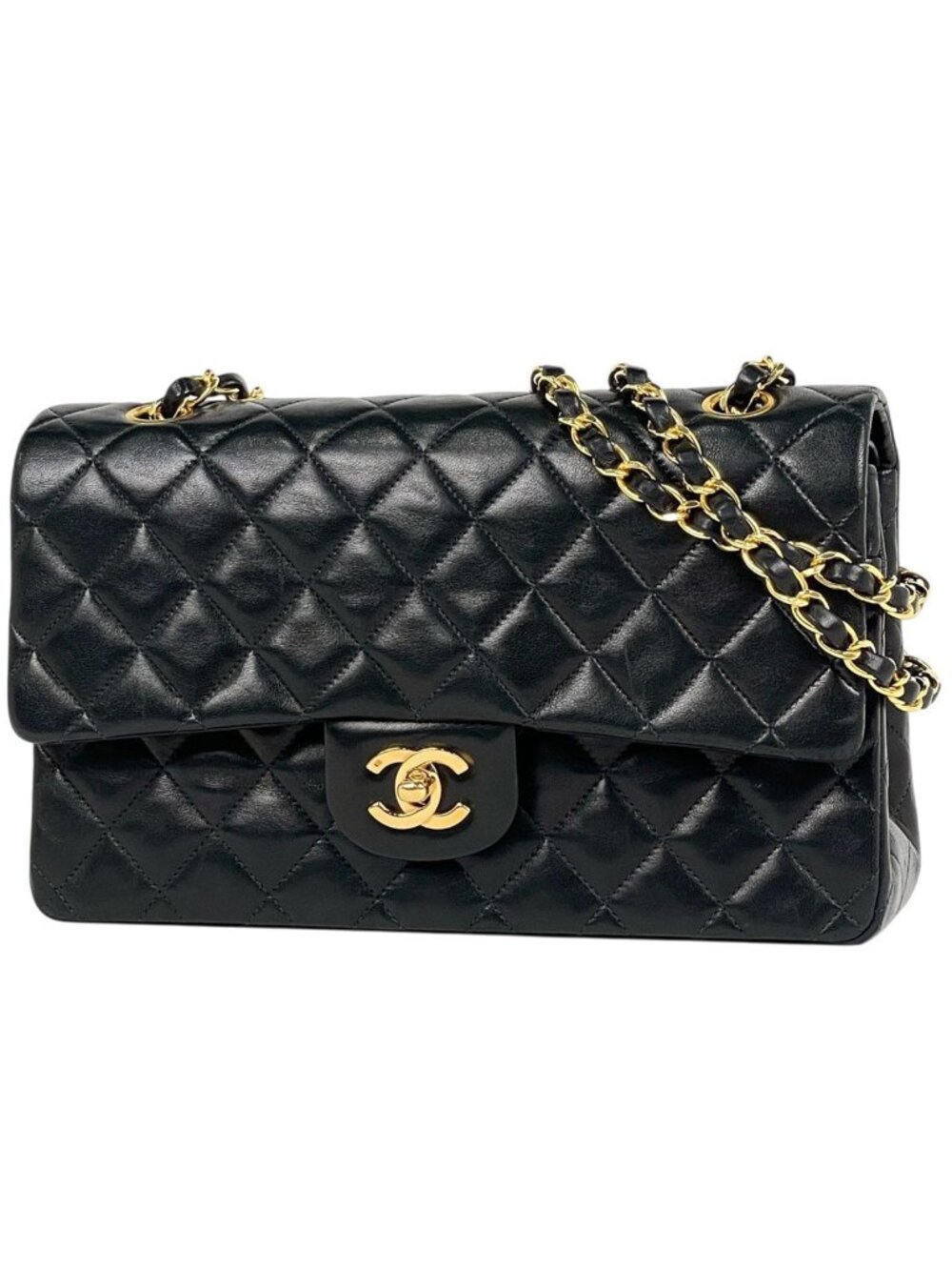 Chanel Quilted Double Flap Chain Shoulder Bag CC Logo Leather